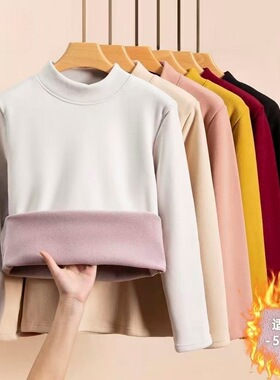 加绒加厚打底衫女秋冬新款半高领奥粒绒保暖长袖T恤内搭保暖上衣