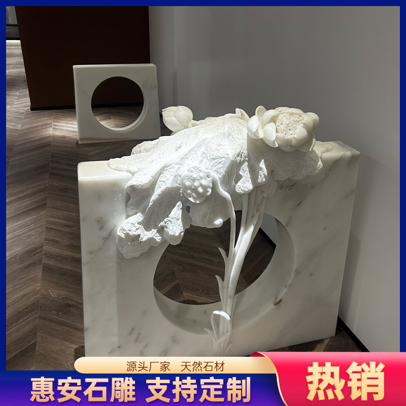 石雕吸水兽茶桌腿汉白玉避水兽办公室创意石头茶几茶台脚庭院摆件图片