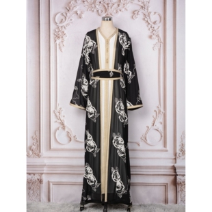 MT211中东女装阿拉伯服饰 新款系带晚礼服刺绣两件套装长袍连衣裙