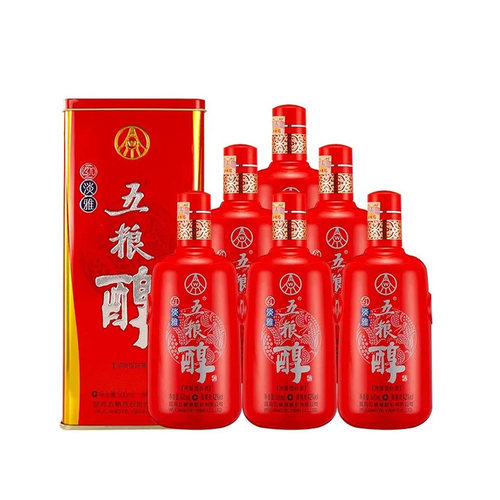 五粮浓香 五粮醇红淡雅50度浓香型白酒整箱500mL 6瓶 无礼袋