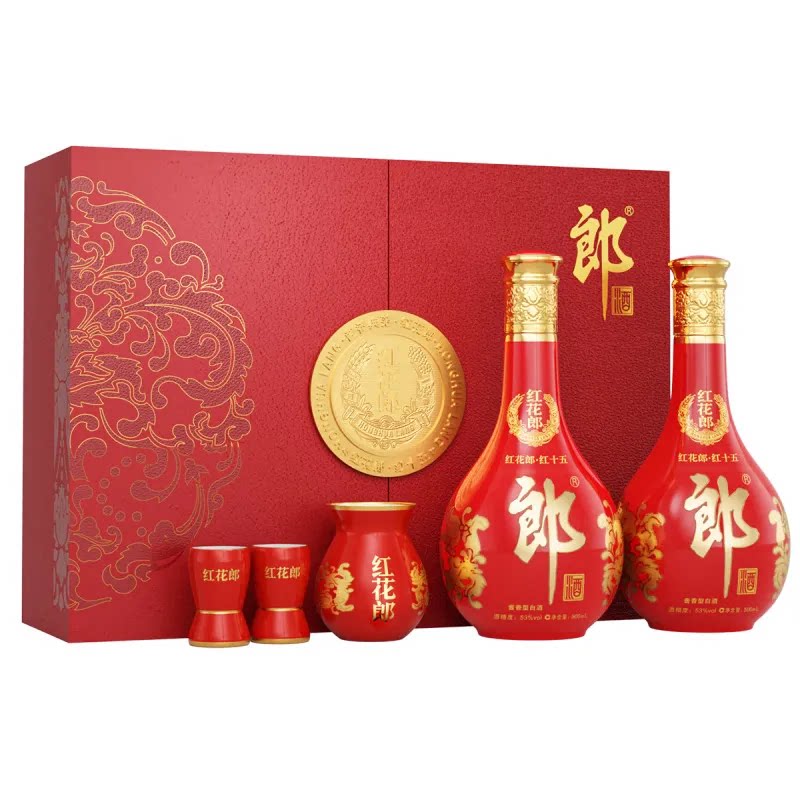 郎酒 红花郎十五礼盒 53度酱香型白酒 500ml*2瓶装礼盒装送礼宴请图片