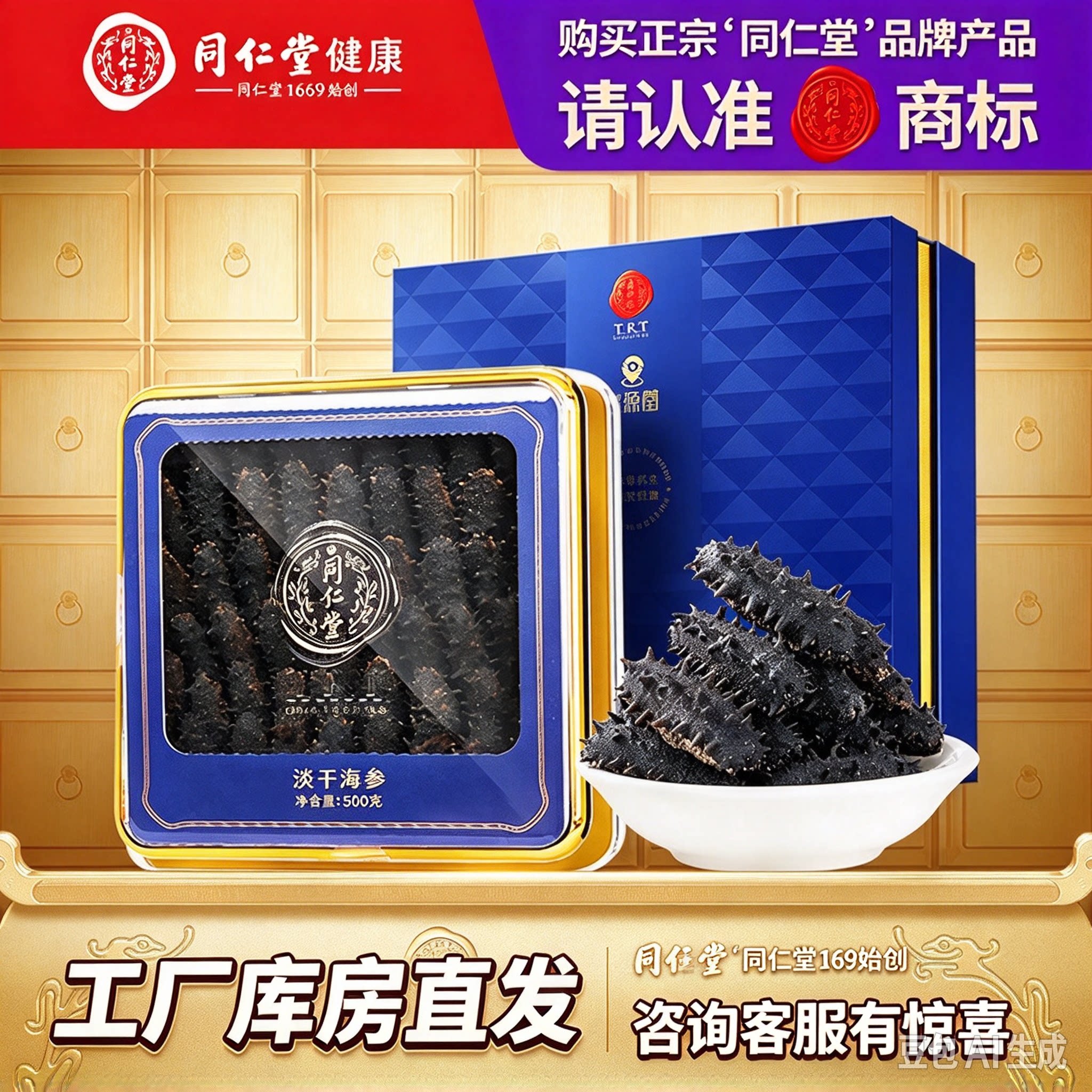 （联系客服询价）北同仁堂大连淡干海参礼盒辽参滋补品可总部自提