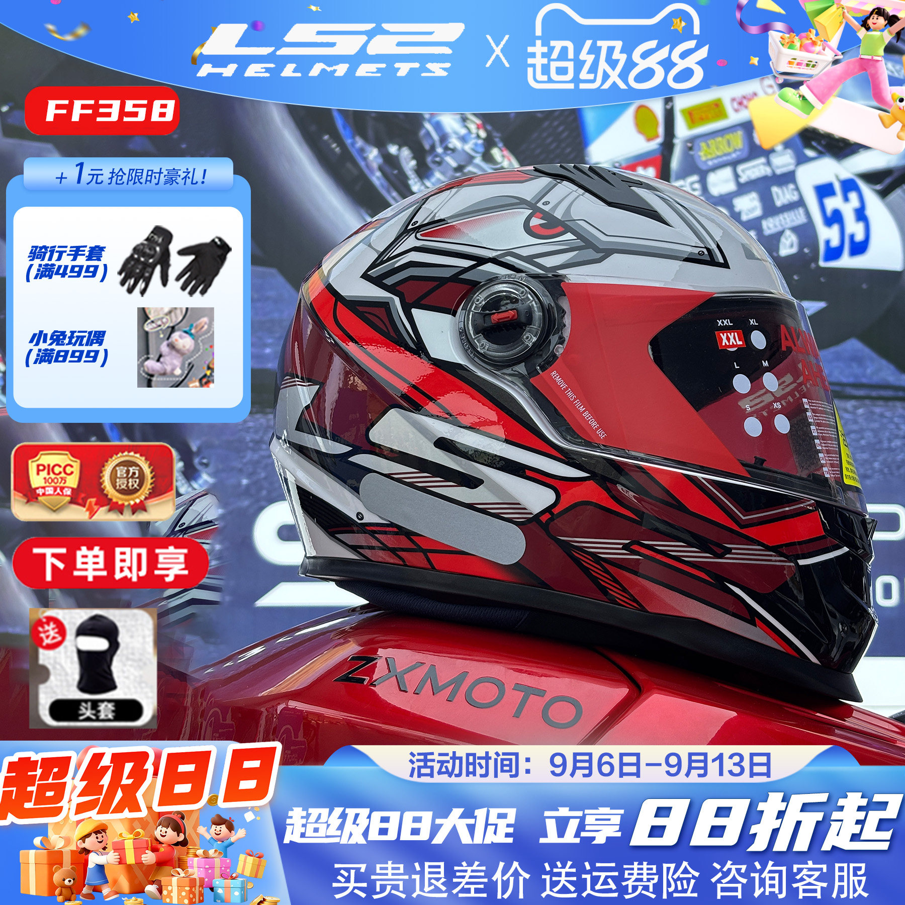 LS2头盔男摩托车机车全盔女士防雾跑盔四季通用夏季电动车FF358图片