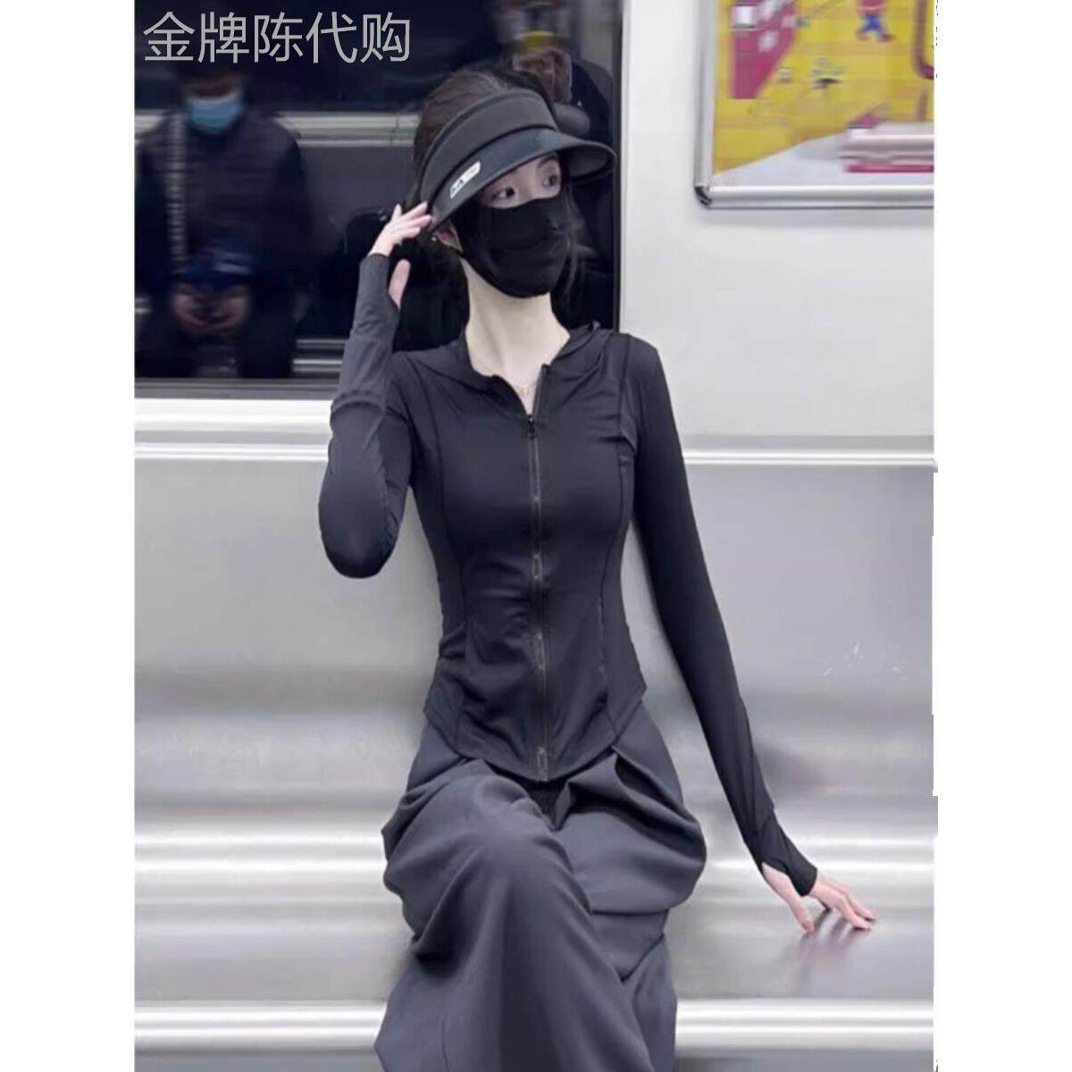 冰丝女士防晒服2025夏季流行项目防紫外线短连帽防晒瑜伽服装夹克