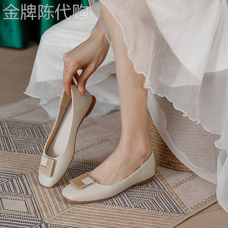 真皮奶奶鞋女平底2026年春季新款软皮豆豆鞋仙女晚晚风一脚蹬单鞋