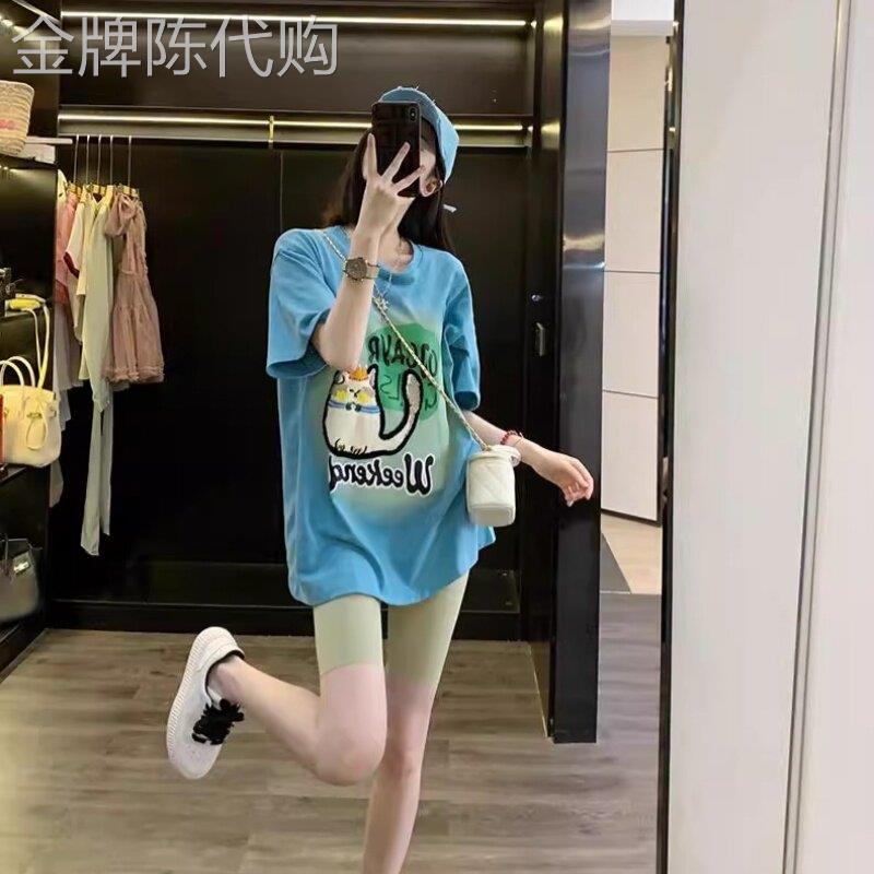 潮牌2026长版下装消失短袖女夏日多巴胺设计欧货中长版遮屁股T恤