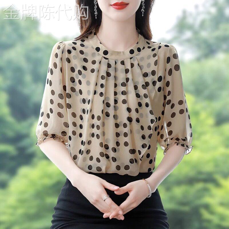 雪纺衬衫女短袖夏季薄款2026新款宽松设计感小众波点洋派小衫上衣