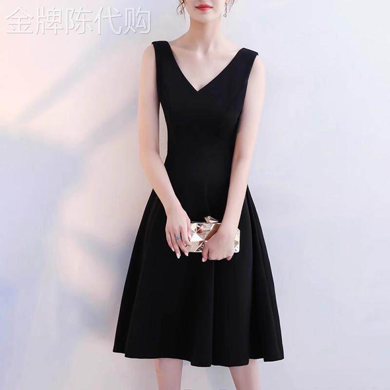 黑色v领连衣裙女春秋新款显瘦收腰轻熟气质显瘦赫本风小黑裙夏季