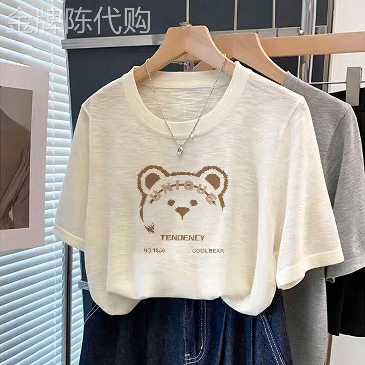 韩版雪花棉白色短袖T恤女夏圆领宽松休闲T恤时尚洋派上衣高级感