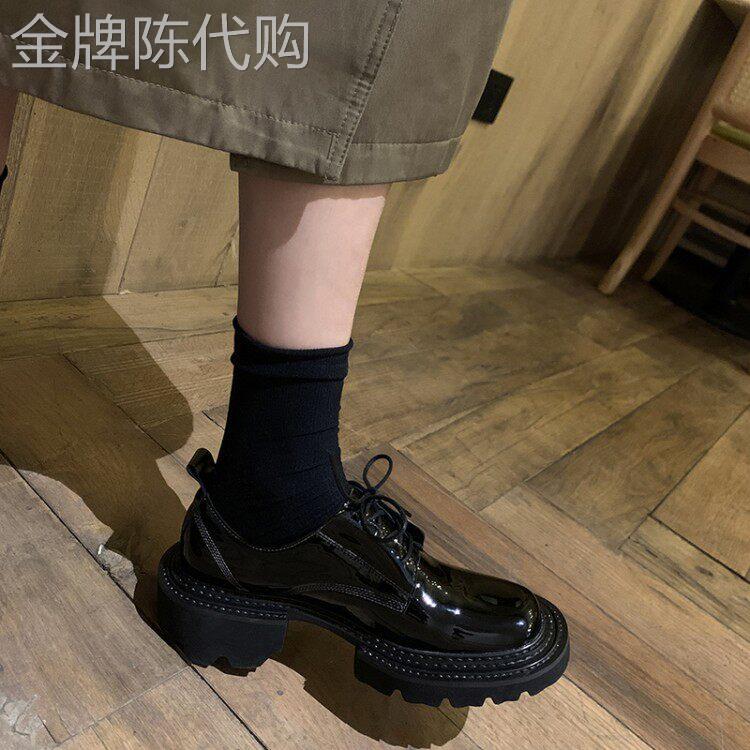 你们要的高级货~神搭!小众松糕厚底漆皮系带小皮鞋拼色百搭单鞋