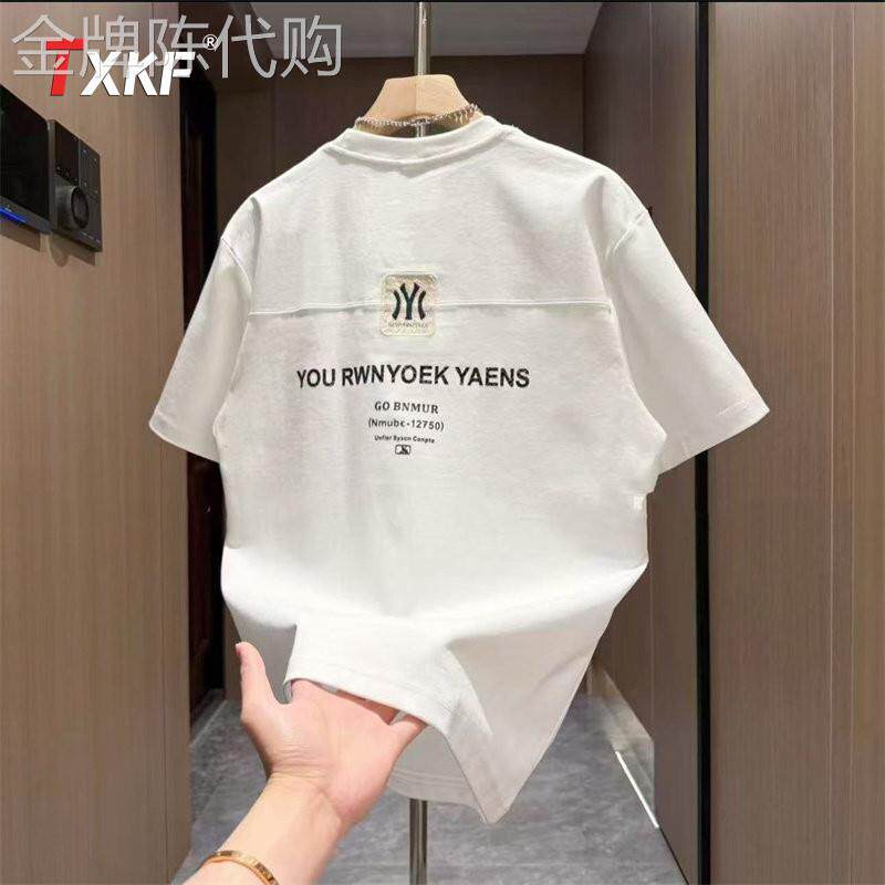 潮牌白色短袖T恤男士2026新款夏季硅胶字母落肩袖休闲上衣服男款