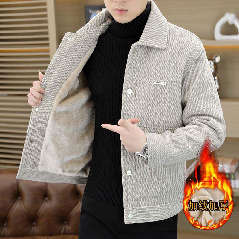 冬季金貂绒夹克男加绒加厚2025年新款韩版修身轻熟风男士毛呢外套
