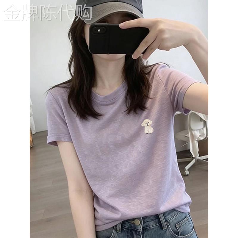 超好看雪花棉冰丝短袖T恤女夏季薄款2026新款浅紫色韩系宽松上衣