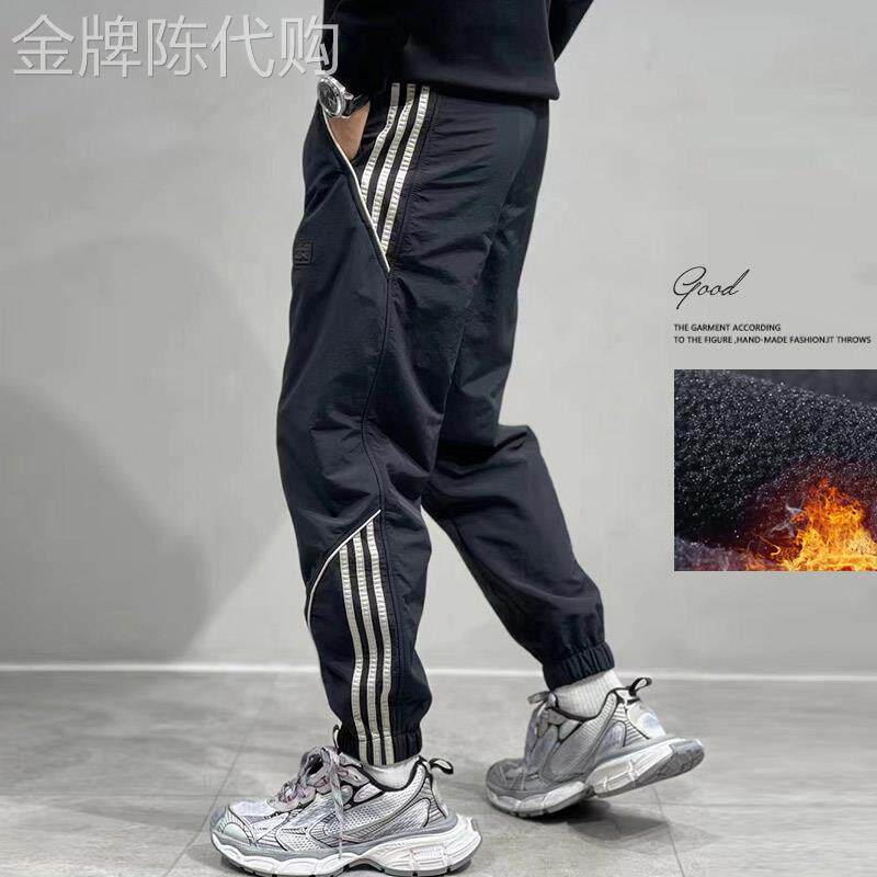 香港潮牌春秋冬运动长裤子男宽松大尺码加工装束脚冲锋休闲加绒加