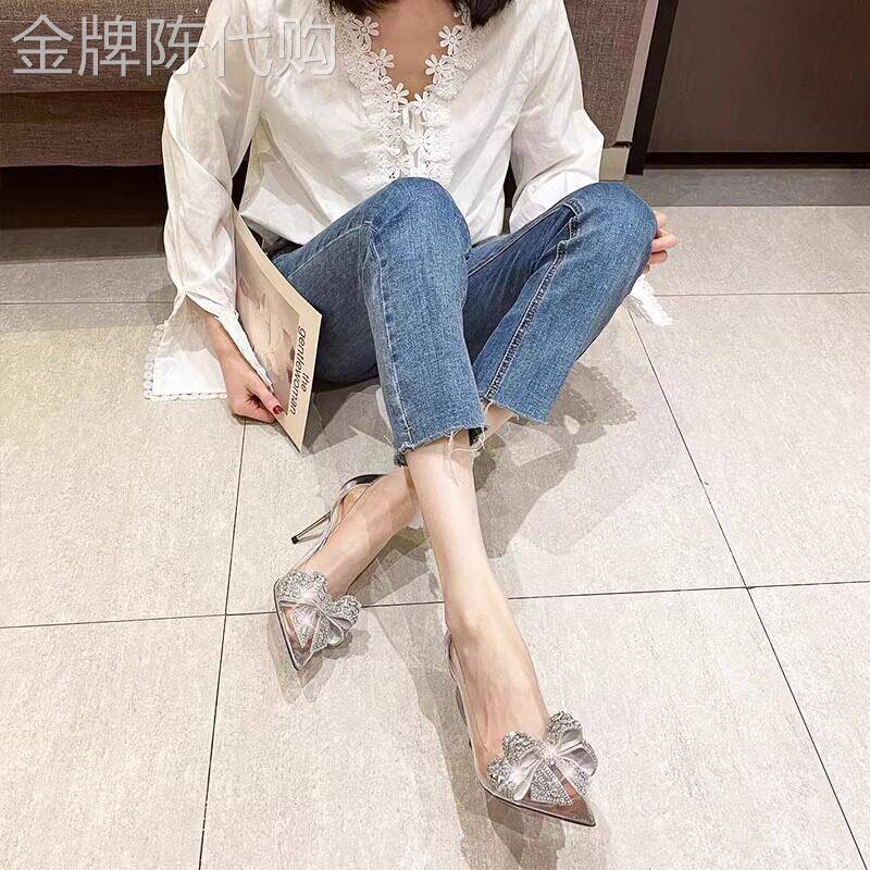 细跟尖头高跟鞋女2026年春夏新款优雅水晶水钻蝴蝶结新娘婚鞋单鞋