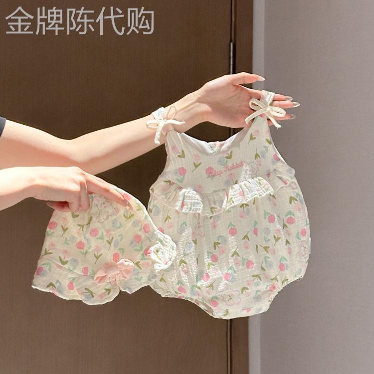 法国BADNUT宝宝夏季2026新款连身衣女童爱心无袖背心爬服哈衣薄款