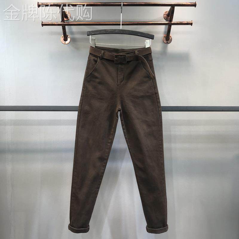 韩国春秋季新款休闲牛仔裤女高腰薄款显瘦百搭弹力修身小脚哈伦裤