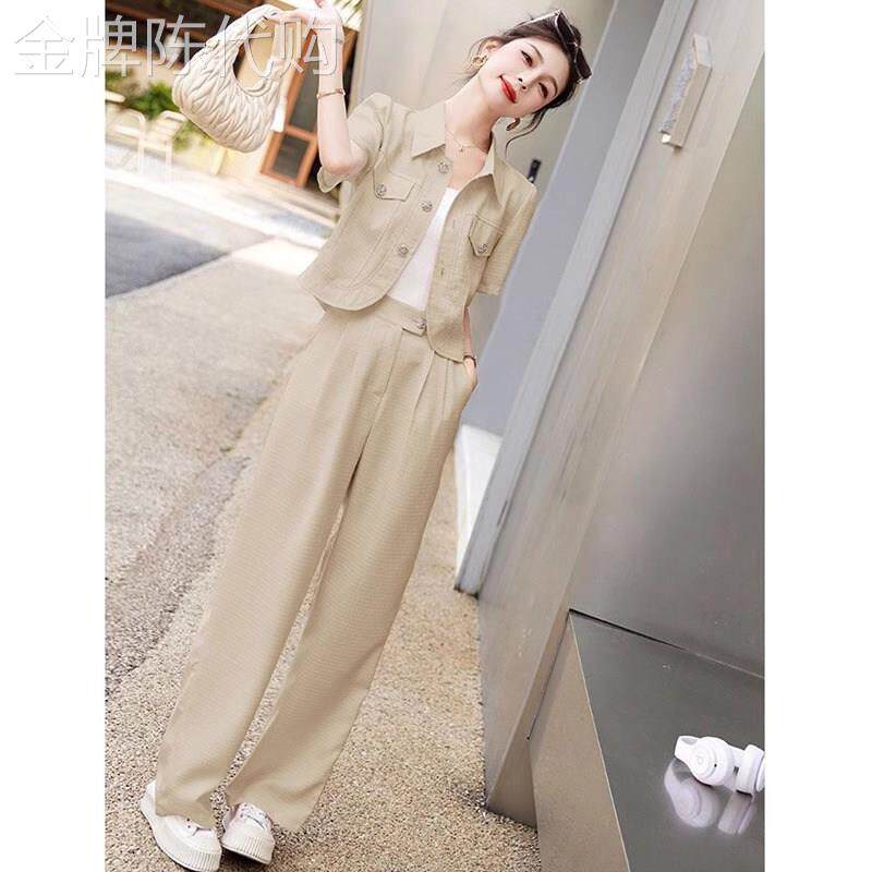 夏季套装女薄款2026新款小个子短袖西装外套阔腿裤休闲时尚两件套