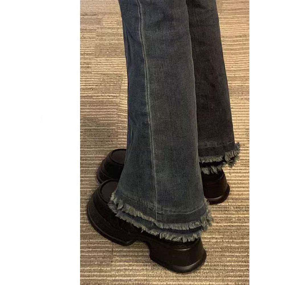 微喇牛仔裤女秋冬2025新款高腰大码胖mm显瘦小个子毛边马蹄喇叭裤