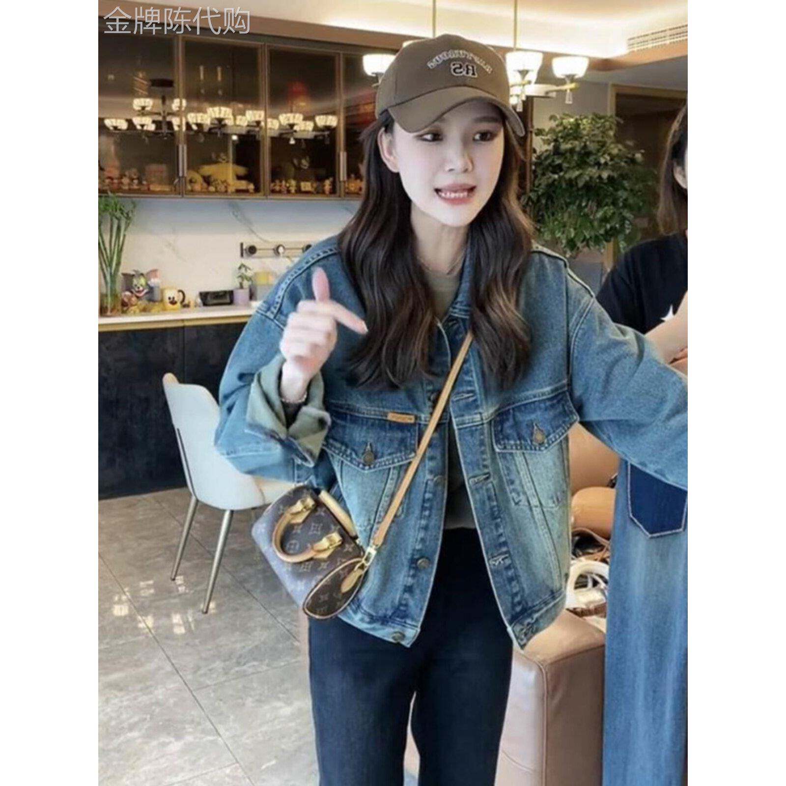 覆古网红牛仔外套女士春秋季欧货新款设计感小众宽松时尚夹克上衣
