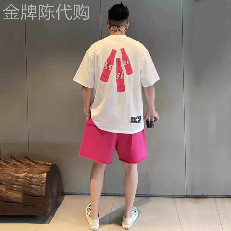 潮牌美式休闲套装男士短袖T恤2026新款夏季五分短裤子两件套男装