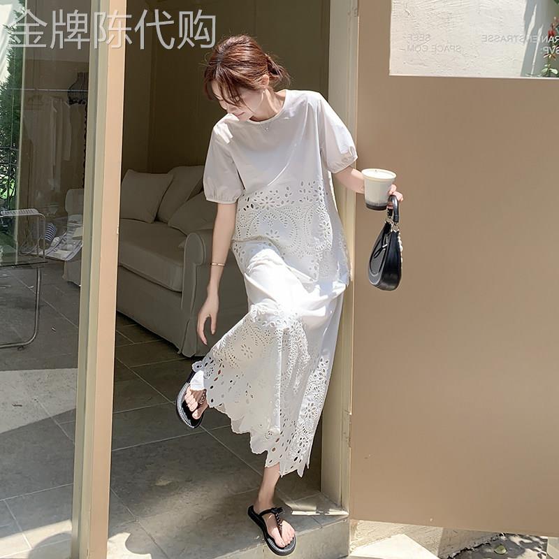 白色休闲套装女夏2025新款慵懒风松弛感穿搭镂空上衣半身裙两件套