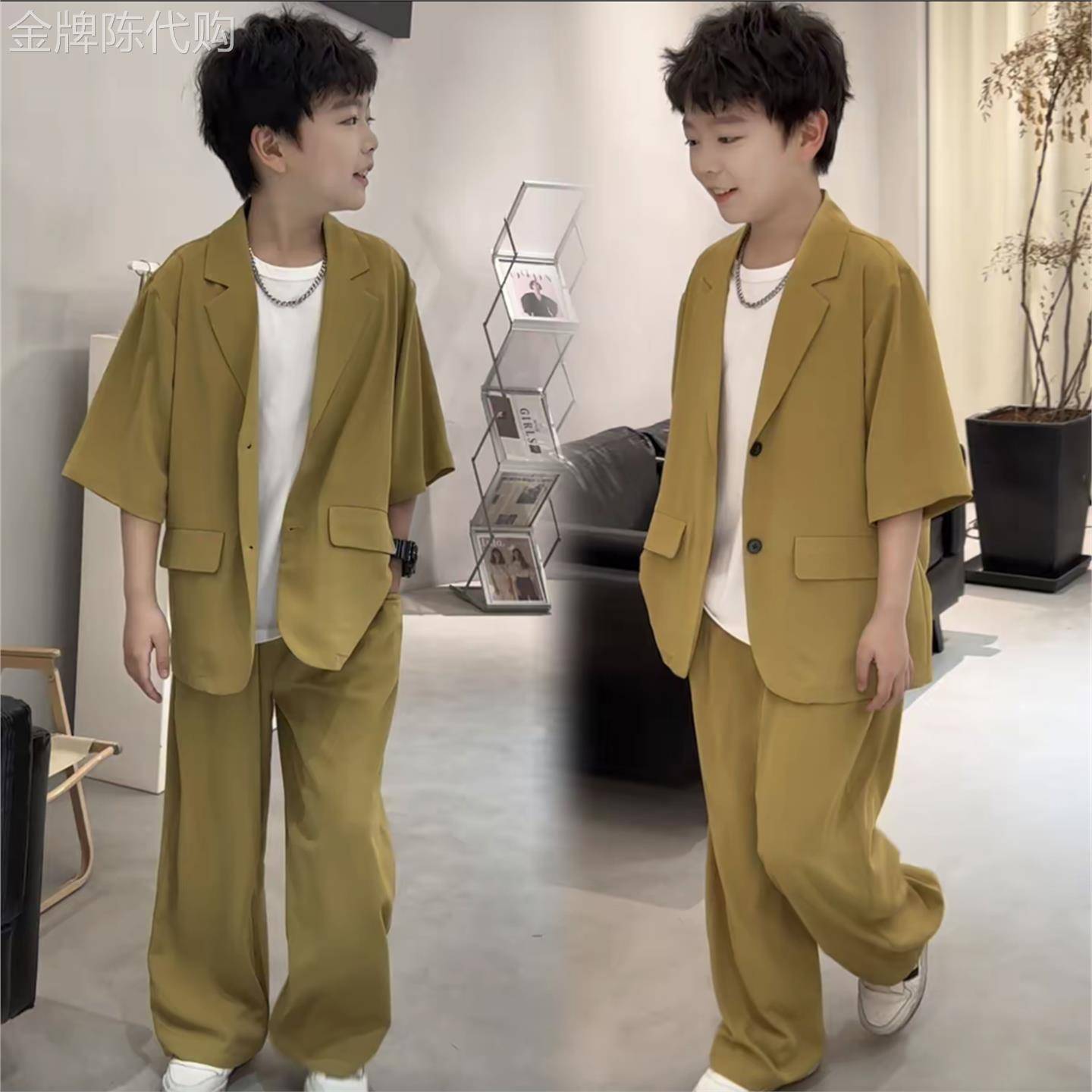 韩国Uamtor男童西装套装夏季大童高端短袖儿童帅气礼服外出演出服