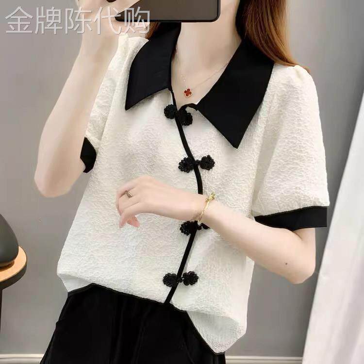 雪纺衫女夏季薄款2025新款宽松短袖t恤中式国风改良旗袍小衫上衣