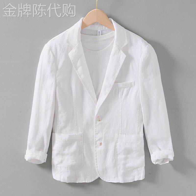 亚麻西装男春夏季薄款男士休闲西服外套男款商务宽松潮纯麻料衣服