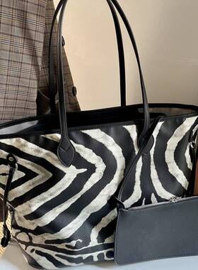 法国MKBM斑马纹手提托 托特大包女2025春夏新款大容量通勤电脑单