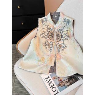 新中式宋锦重工刺绣马甲女2025新款中国风高端唐装背心衬衫外套