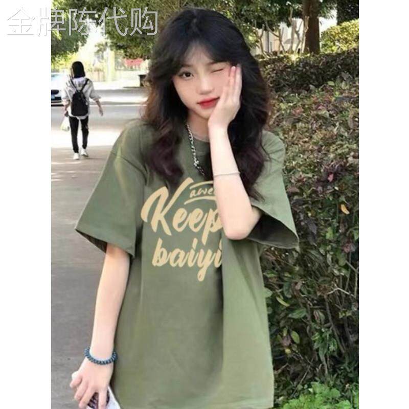 美式复古短袖T恤少女夏装2026新款初中高中学生宽松字母纯棉上衣