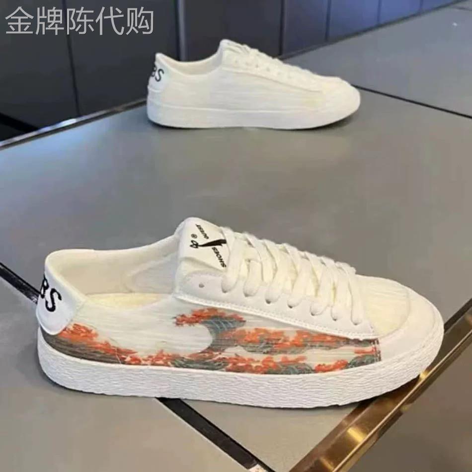 潮牌男鞋夏季透气冰丝薄款休闲板鞋男士平底轻便低帮布鞋小白鞋子