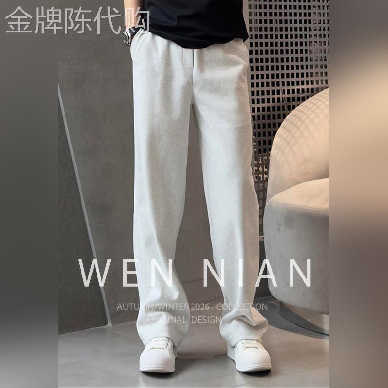 韩国WEN NIAN欧货简约直筒休闲裤男2026夏季轻奢宽松阔腿运动卫裤