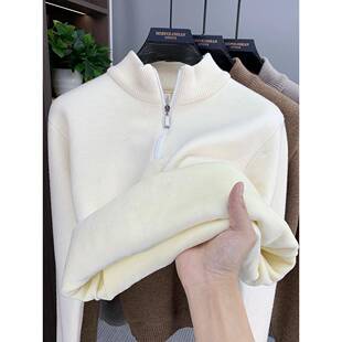 高端半高领毛衣男加绒加厚保暖上衣冬季新款雪尼尔半拉链领针织衫