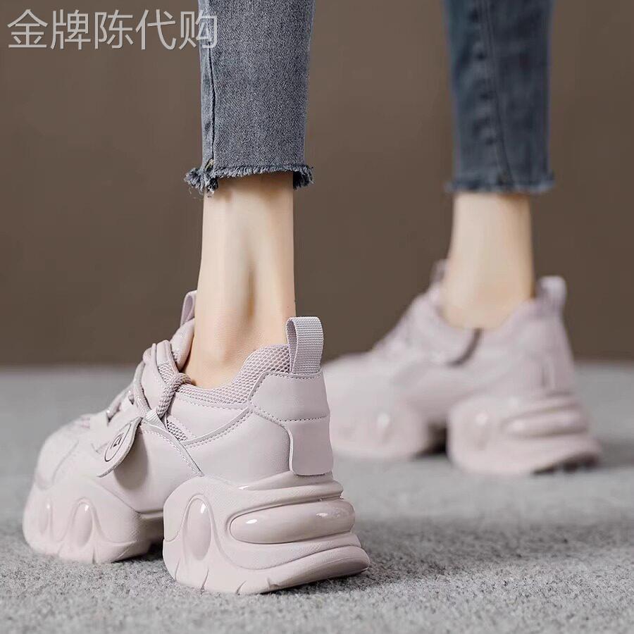 代购厚底增高紫色老爹鞋女真皮运动鞋2025年秋季新款百搭休闲女鞋