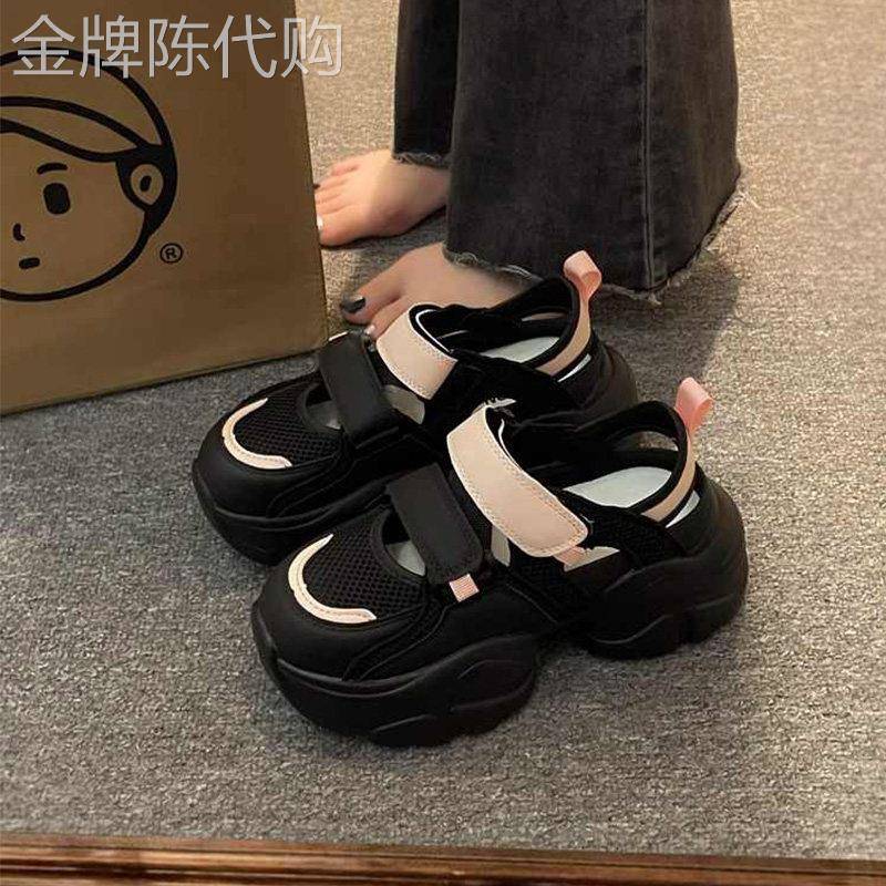 法国Fad Zomo厚底增高镂空老爹鞋女时尚魔术贴运动凉鞋百搭罗马鞋