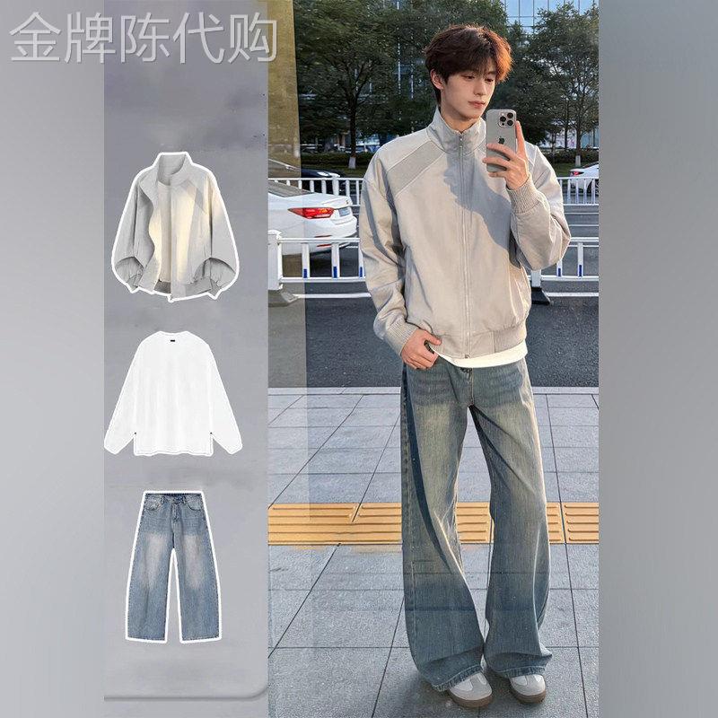 2026春季美式潮牌飞行夹克外套男生酷帅穿搭百搭套装高级感一整套