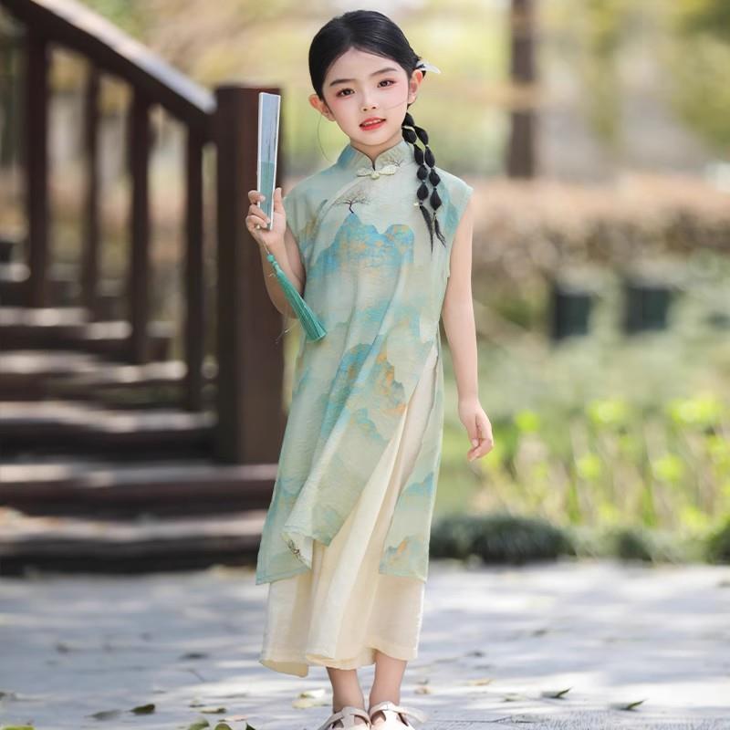 英国THOM ADER女童连衣裙夏季新款儿童新中式超仙旗袍裙国风汉服