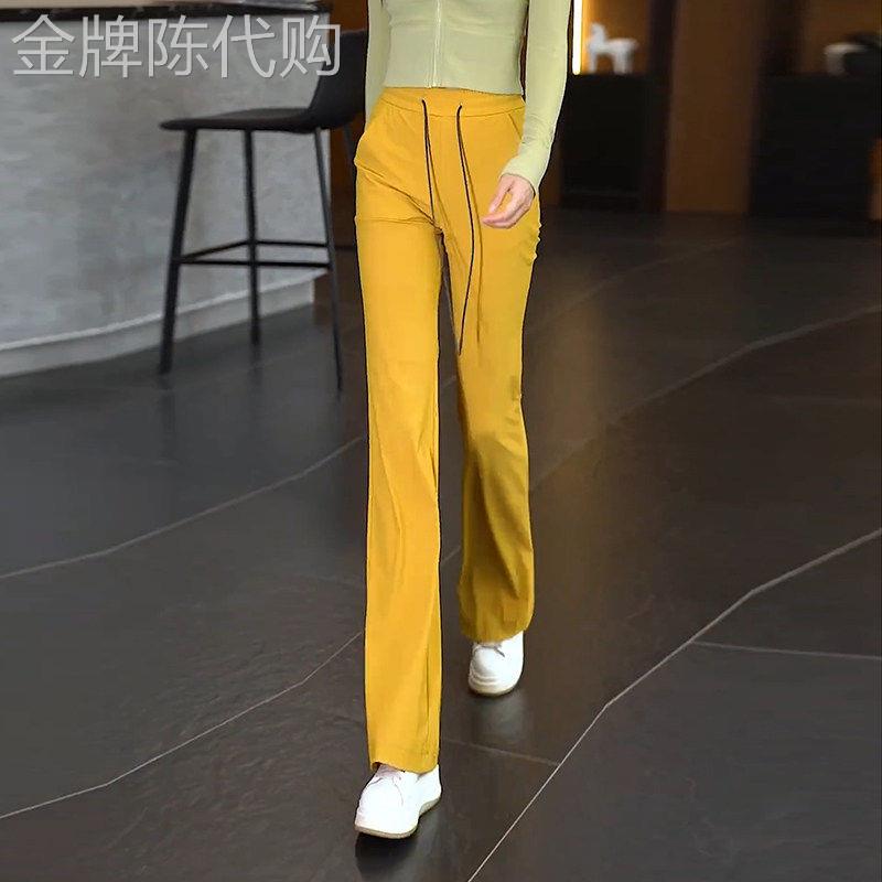 冰丝微喇叭裤女夏季薄款2026新款松紧腰系绳速干运动裤弹力休闲裤
