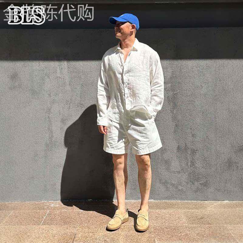 高端老钱风亚麻长袖衬衫套装男士夏季2026新款休闲男装穿搭一整套