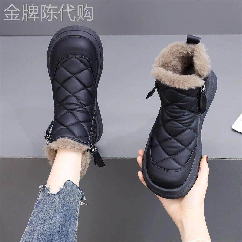 真皮平底雪地靴女2025新款冬季加绒防滑短靴大棉加厚羊毛保暖棉靴