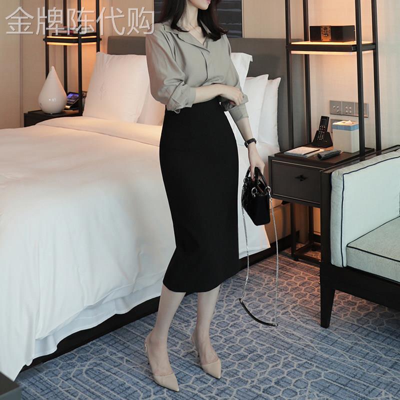 西装半身裙女夏季2026新款中长版高腰直筒开叉一步裙职业包臀裙子