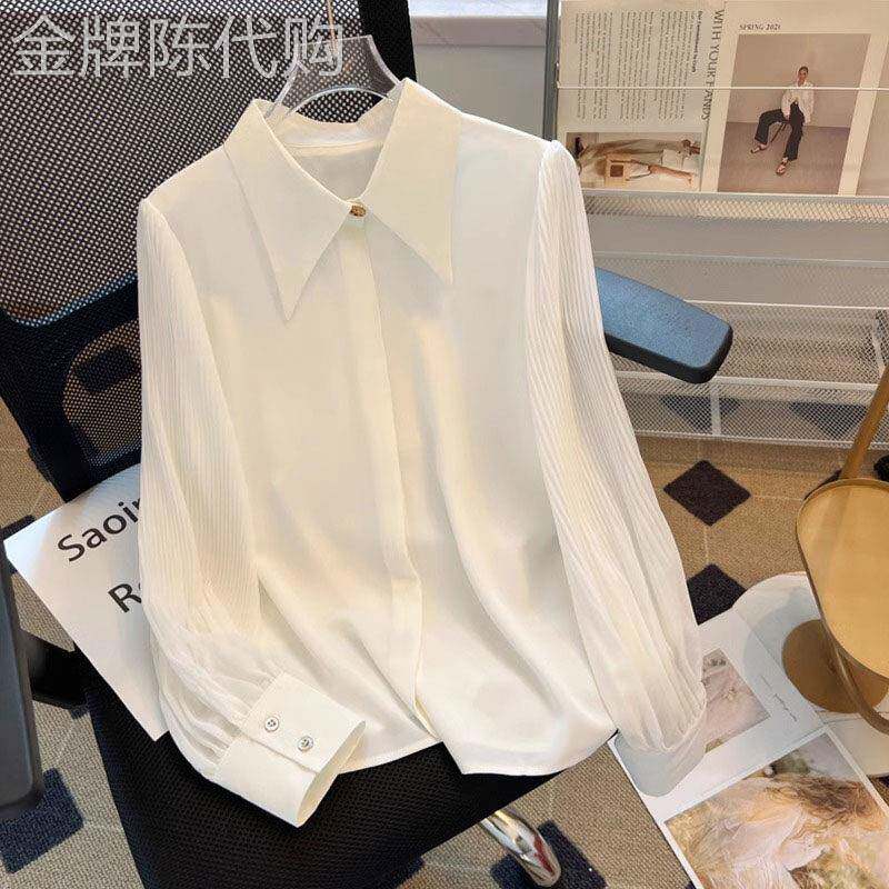 白色雪纺衬衫女春秋季2026年新款设计感小众衬衣气质内搭打底上衣