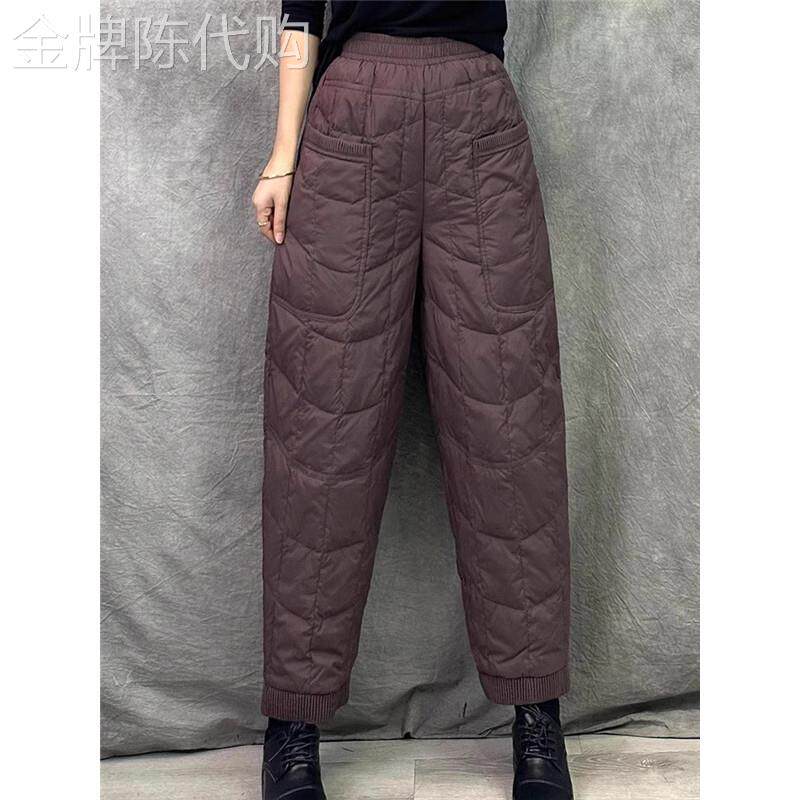 休闲羽绒棉裤女秋冬新款宽松大尺码夹棉加厚保暖高腰阔腿哈伦罗卜