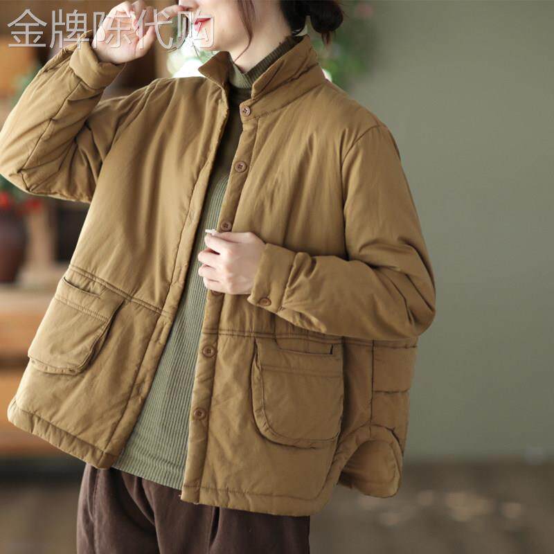 复古夹棉短款外套女秋冬季2025年新款加厚棉衣宽松大码保暖棉服女