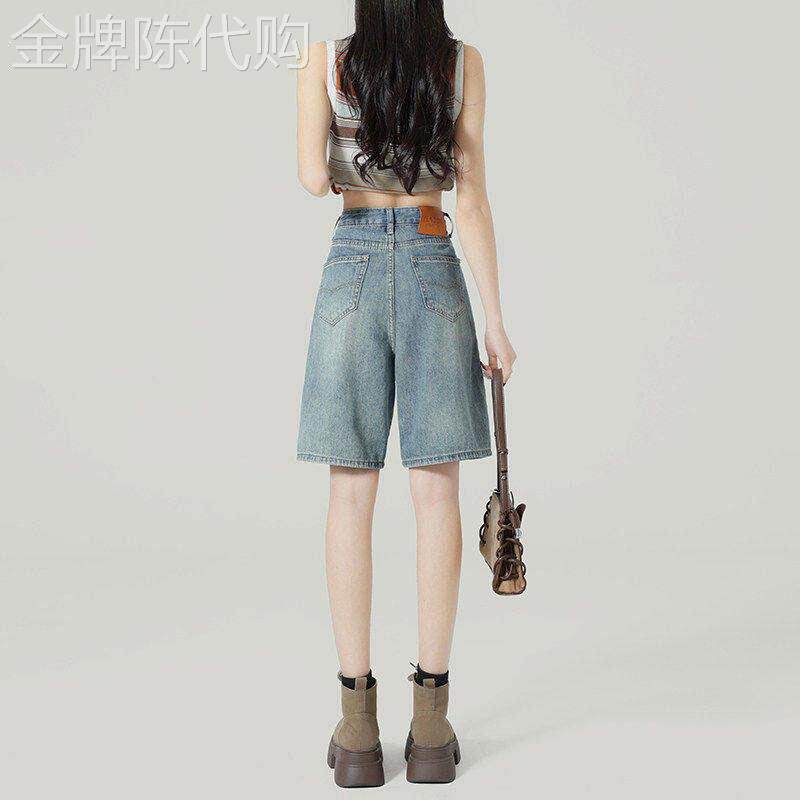 复古风牛仔短裤女夏季薄款2026年新款高腰宽松直筒小个子五分五分