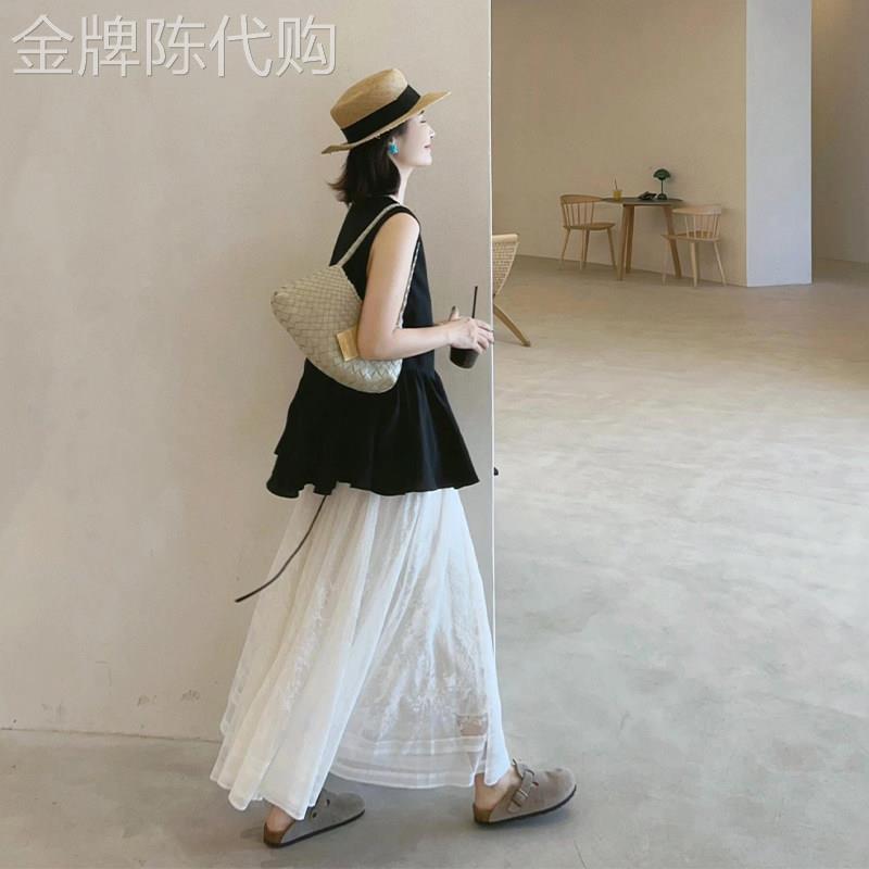 黑色衬衫白色薄纱半身裙套装女26年夏高级简单大方透气穿搭两件套