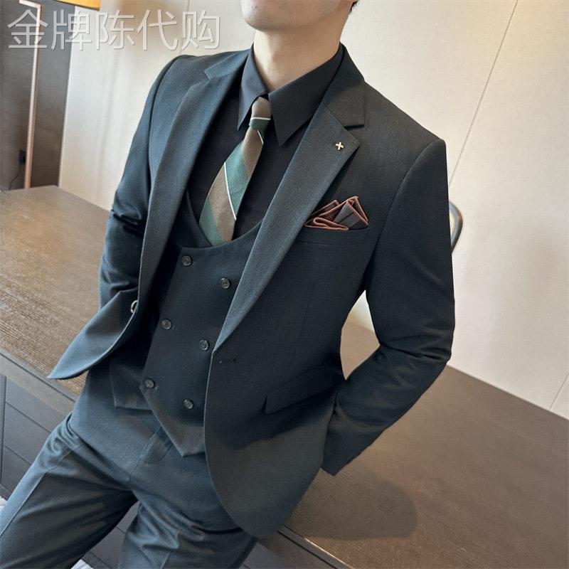 UASK正装西服套装男高端商务休闲西装男士结婚新郎礼服三件套修身