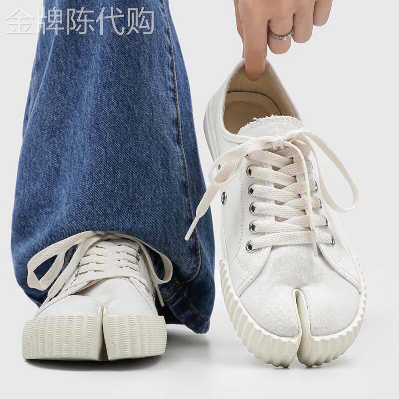 【高品质】白色分趾帆布鞋男2026新款低帮系带猪蹄鞋平底休闲板鞋